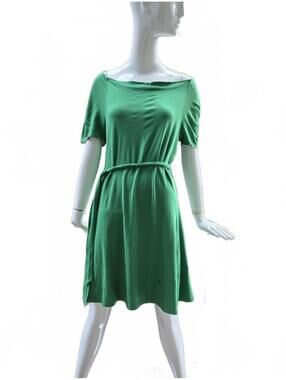 Lands' End Kelly Green Jersey Knit Belted Short Sleeve Dress Small